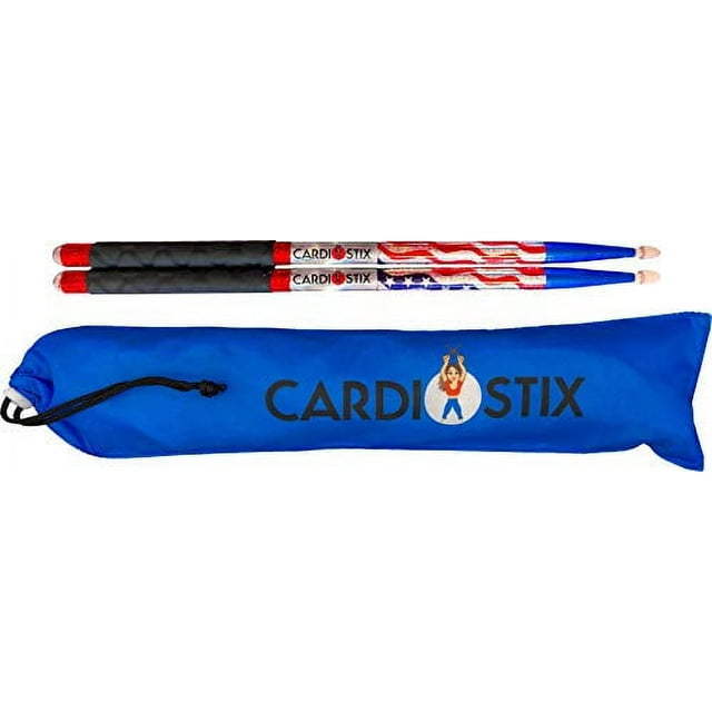 CardioStix Bundle Plus Weighted (1 PAIR YOU CHOOSE) 5oz per pair American Hickory Wood Cardio Drum Sticks 2B 16 Inches Long w/NEW IMPROVED GRIPS | For Drumming, Fitness, Exercises(Flag)