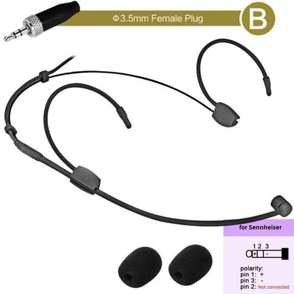 Cardioid Black Double Earhook Headset Headworn Microphone For Wireless System