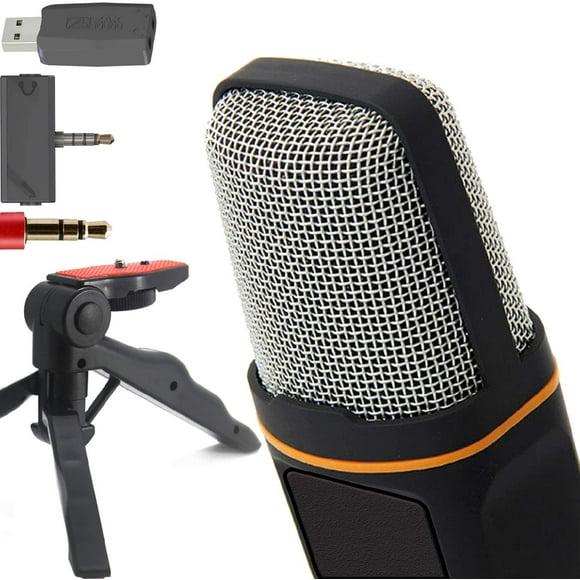 Cardioid Condenser Microphone with Tripod Stand for PC, Laptop, iPhone, iPad, Android Phones, Tablets, Xbox and YouTube Recording, Black