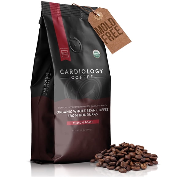Cardiology Coffee  Whole Bean Coffee  USDA Certified Organic, Mold Free 12oz Premium Medium Roast Organic Coffee Beans with Antioxidant Benefits  Perfect for Heart Healthy Lifestyle