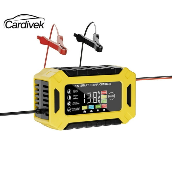 Cardivek 12V6A Car And Motorcycle Battery Charger Lead-Acid Battery Smart Charger Battery Start-Stop Repair Activation Charger