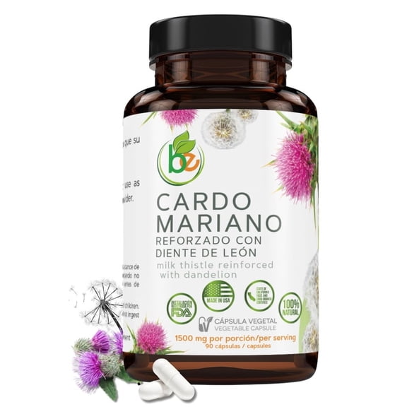 Cardo Mariano reforzado con diente Leon (Milk Thistle Reinforced with Milk Thistle) 90 Vegetable Capsule 1500 mg per Serving, Root Liver Health Support, Antioxidant Support, 100% Natural, Made in USA
