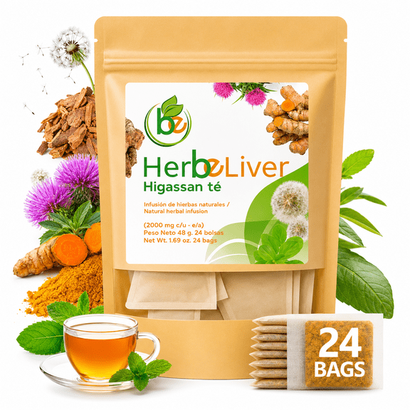 Cardo mariano, curcuma, diente de leon, boldo & cuachalalate TE (Milk thistle, turmeric, dandelion, boldo & cuachalalate) 24 Tea Bags, 100% natural herbal infusion, vegan, HerbeLiver support