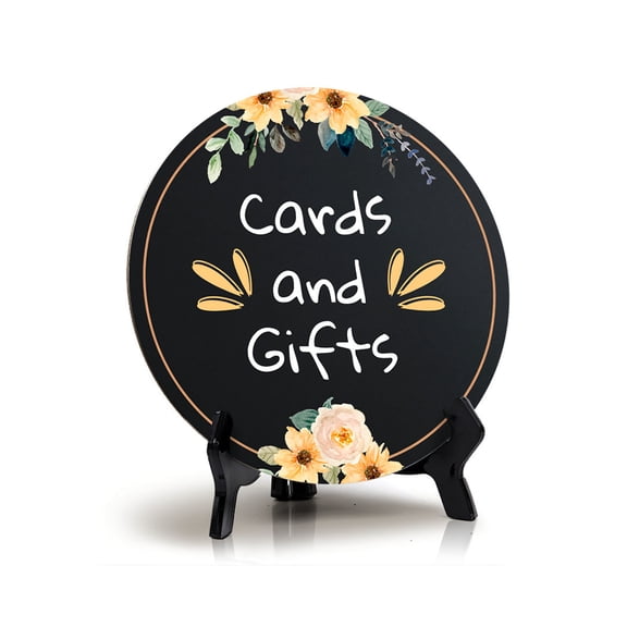 Cards And Gifts (5 x 5) Circle Table Sign with Acrylic Stand | Wedding & Home Decor