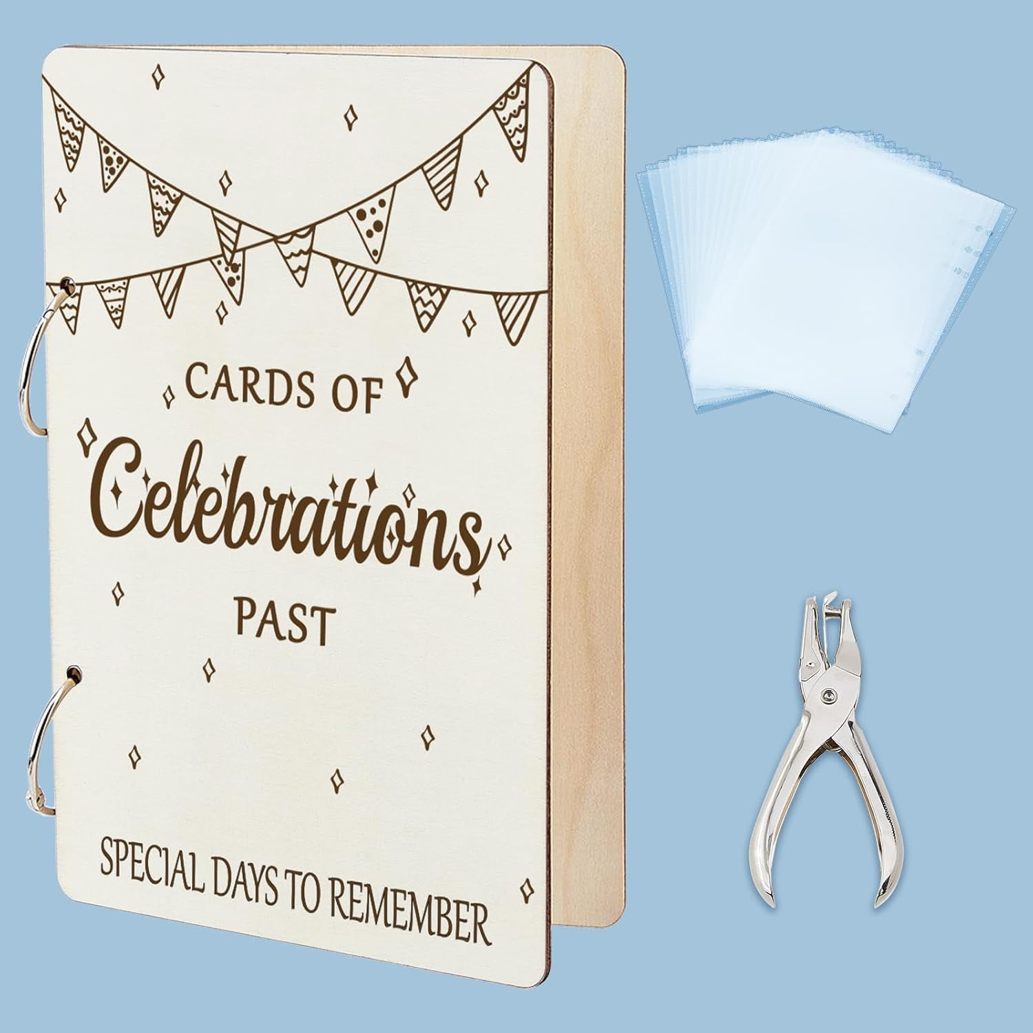 Cards of Celebrations Greeting Card Organizer Planning Book Binder Card  Keeper Wedding Birthday Cards Holder Wooden Keeper Binder Photo Album Cover  with Punch and 10pcs Inner Pockets - Walmart.com
