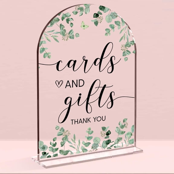 Cards and Gifts Sign,Arch Acrylic Wedding Sign,Minimalist Wedding Decoration Sign for Wedding Reception & Event Party Table, Bridal Shower Baby Shower Favors for Guests 5 x 7 Inch (Foliage)