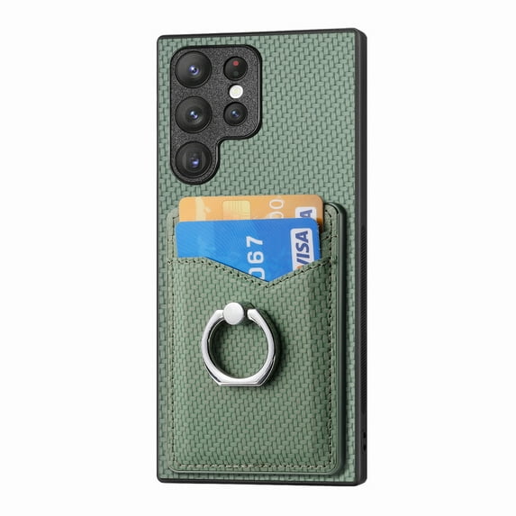 Cards Holder Wallet Case for Apple Samsung Galaxy Note 10, PU Leather Slim Fit Shell Vintage Cards Slots Ring Holder Stand Easy Grip Phone Case for Samsung Galaxy Note 10, Green