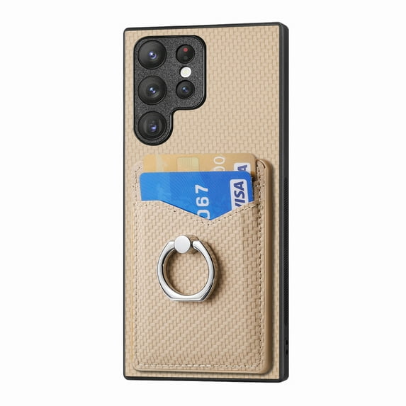Cards Holder Wallet Case for Apple Samsung Galaxy Note 10+, PU Leather Slim Fit Shell Vintage Cards Slots Ring Holder Stand Easy Grip Phone Case for Samsung Galaxy Note 10+, Khaki