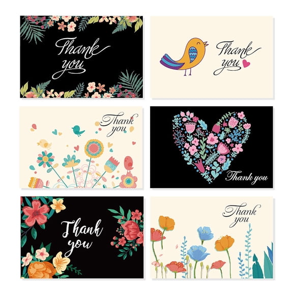Cards with Envelopes - 24 Gender Neutral Thanks Cards with 6 Unique Designs - Folded 3.9 x 5.9 Greeting Cards Thank You