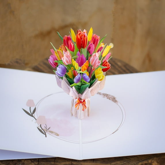 Cardstalked 3D Vase of Tulips Flower Pop Up Greeting Card - Veteran Owned & Supports Charity
