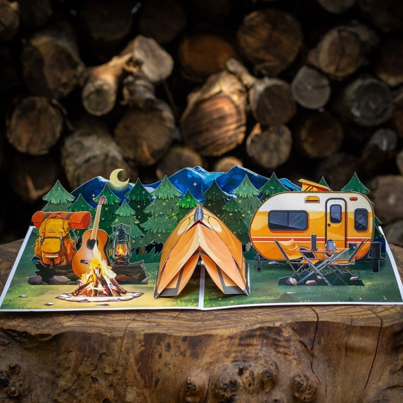 Cardstalked Pop-Up Campsite Love & Thank You Card – Handmade Adventure in a Fold, featuring Tent and RV Campsite!