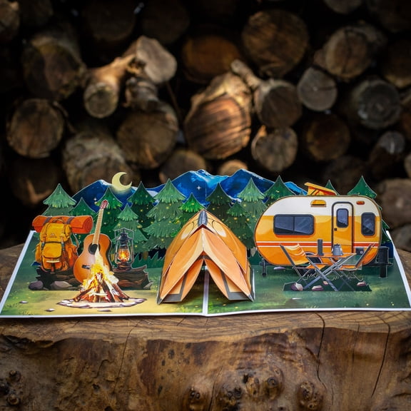 Cardstalked Pop-Up Campsite Love & Thank You Card  Handmade Adventure in a Fold, featuring Tent and RV Campsite!