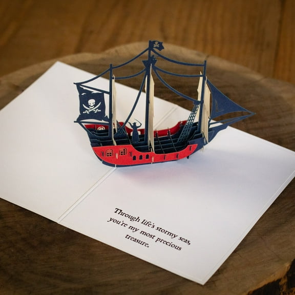 Cardstalked Pop-Up Pirate Anniversary Card - Handmade Valentine's Day Love Card with 3D Pirate Ship Design