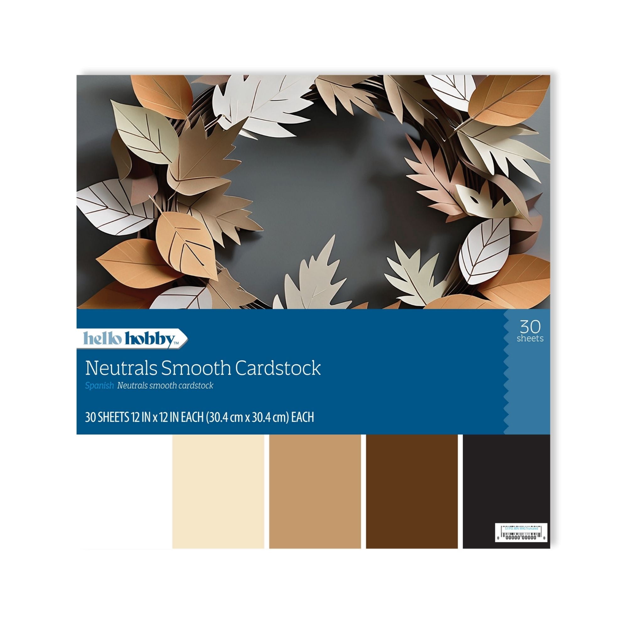 Hello Hobby Cardstock Premium Neutrals Smooth- 12 x 12 inch 30 pack - 5 Colors