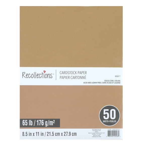 8.5" x 11" Kraft Cardstock Paper by Recollections - Acid and Lignin Free Paper for Scrapbooks - Arts & Crafts - 50 Sheets