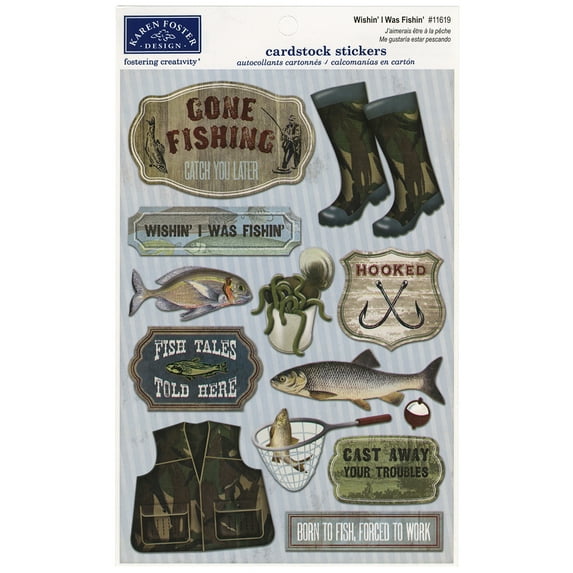 Cardstock Stickers-Wishin' I Was Fishin'