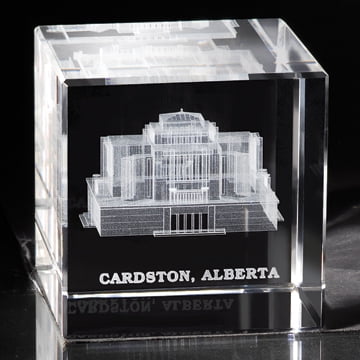 Cardston Temple Laser Engraved Crystal Cube by Ringmasters