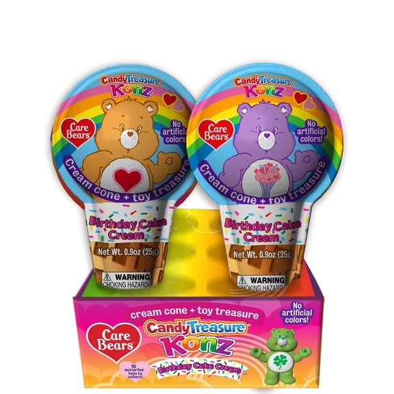 Care Bear Surprise Cone Birthday Cake Flavor No Melt Cream Full Size + Collectible Toy Figurine 10 Pack