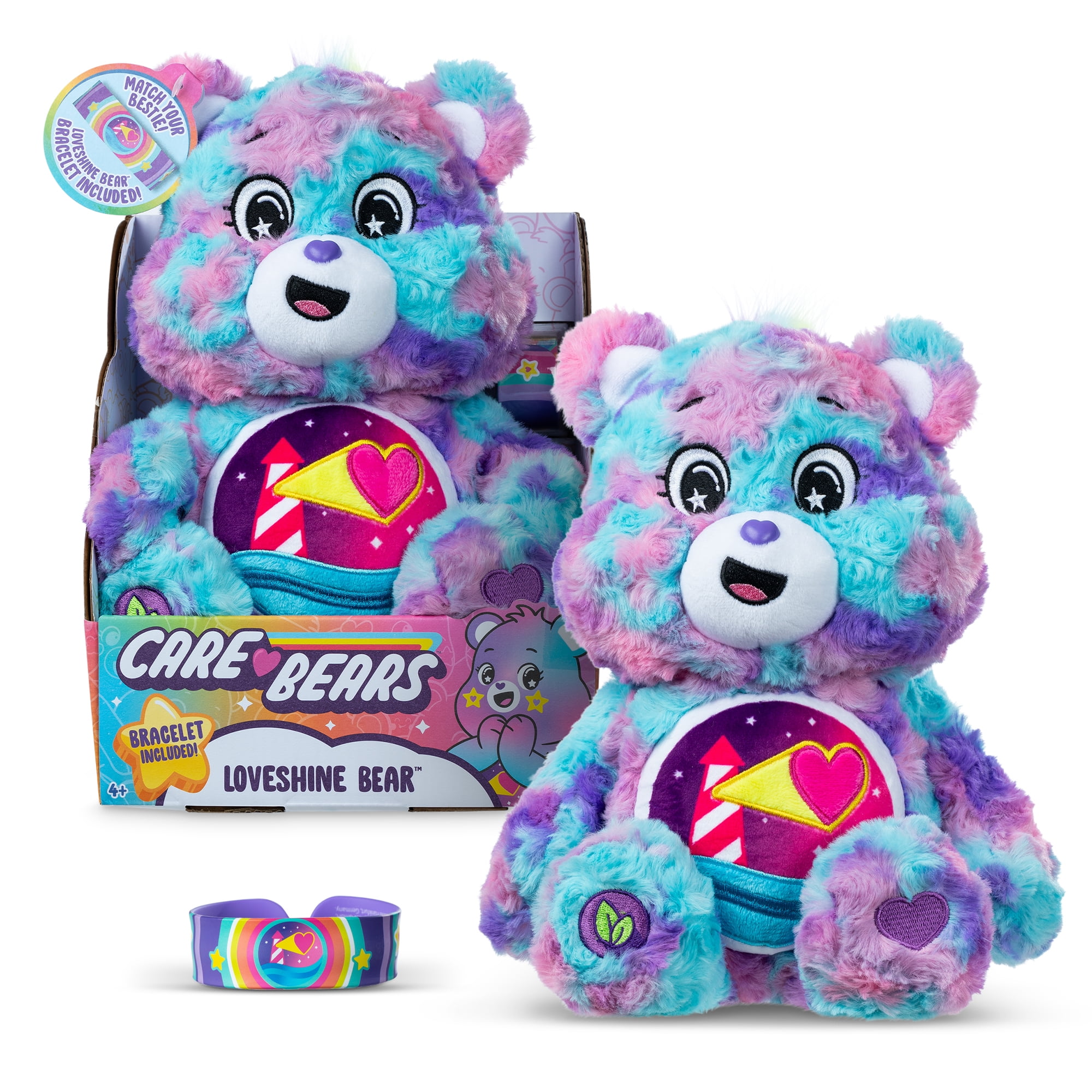 Care Bears - 14" Medium Plush - Color Splash Collection - Loveshine Bear, Includes Slap Bracelet