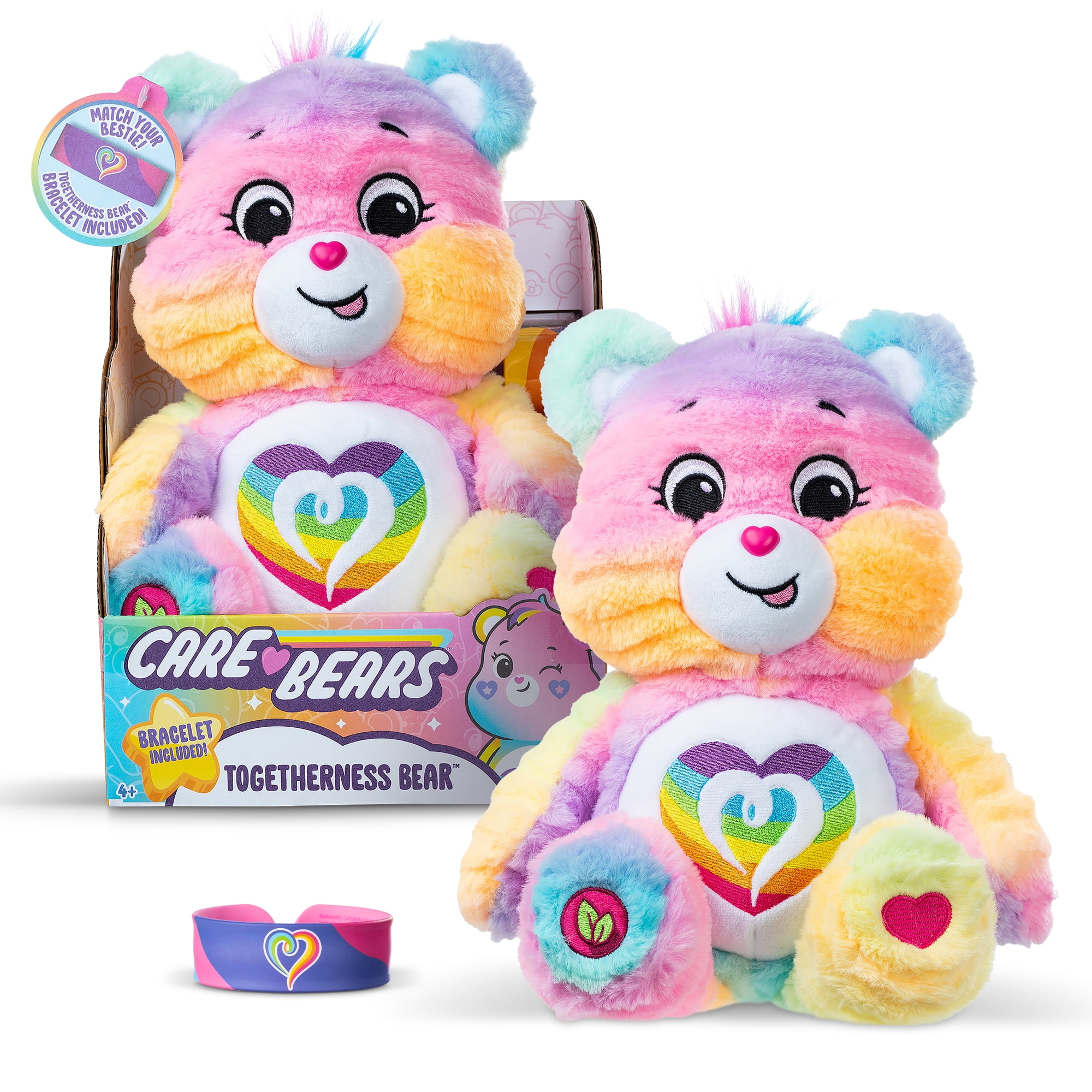 Care Bears - 14" Medium Plush - Color Splash - Togetherness Bear, Includes Slap Bracelet
