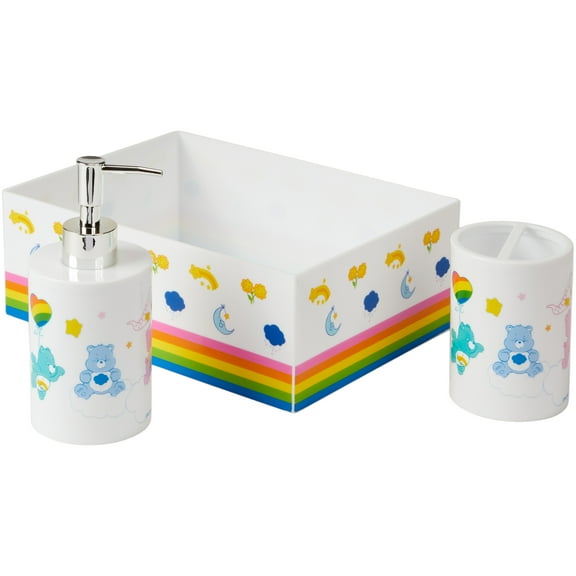Care Bears 3-Piece Bathroom Accessory Set, Toothbrush Holder, Soap Pump, Storage Bin