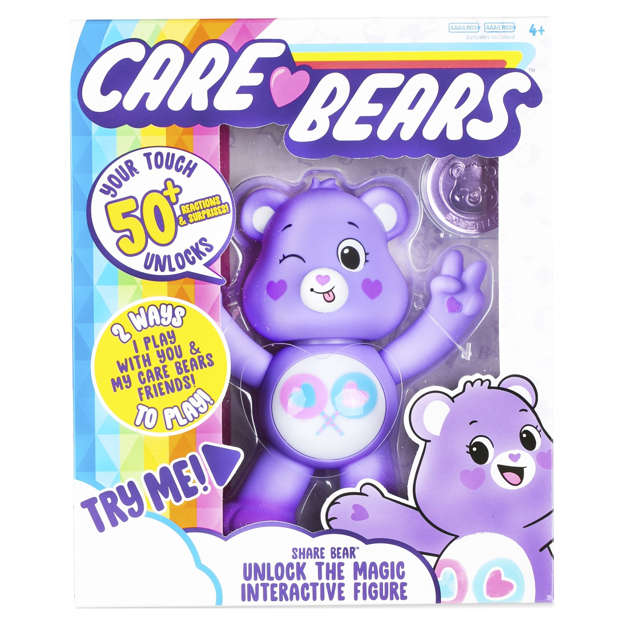 Care Bears - 5 inch Interactive Figure - Share Bear - 50+ Reactions & Surprises! - Ages 4+ - image 1 of 12