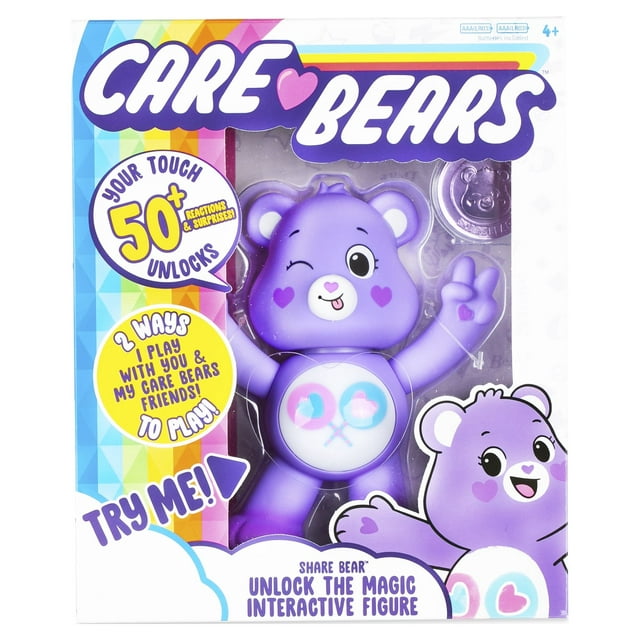 Care Bears - 5 inch Interactive Figure - Share Bear - 50+ Reactions & Surprises! - Ages 4+