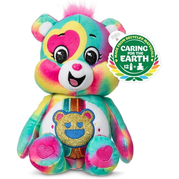 Care Bears 9" Bean Plush (Glitter Belly) - Good Vibes Bear - Soft Huggable Material!