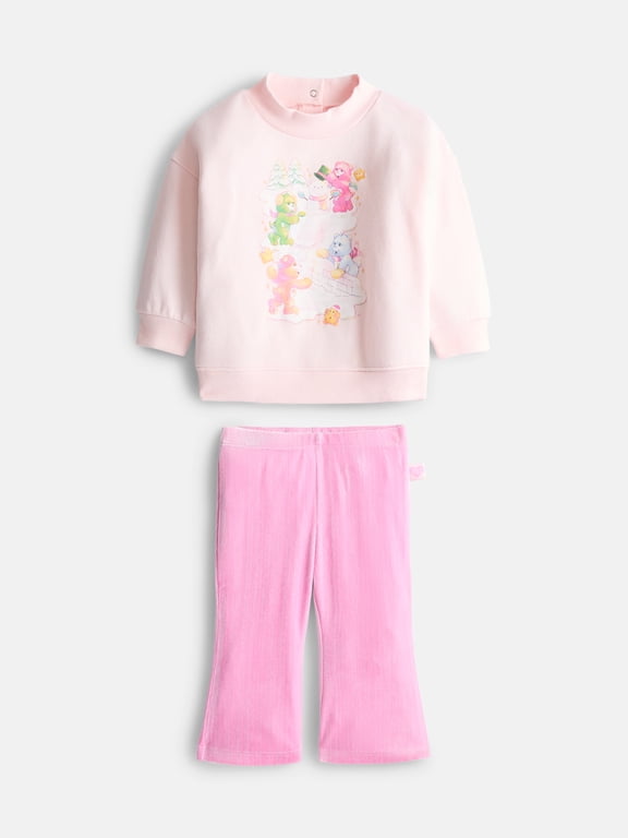 Baby Girl Long Sleeve Graphic Mock Neck Crewneck with Flare Legging, Sizes 0/3M-24M
