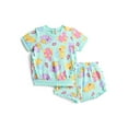 thumbnail image 1 of Care Bears Baby Girls Short Sleeve Allover Print Ruffle Shirt and Matching Shorts Set, 2-Piece, Sizes 0/3M-24M, 1 of 7