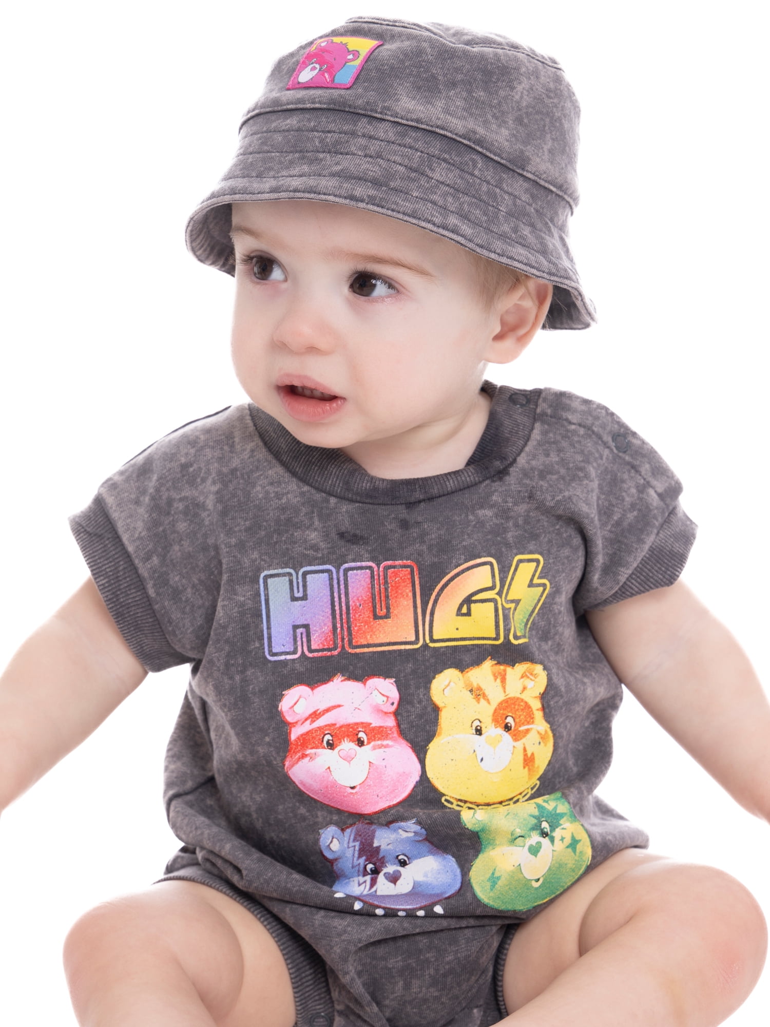 Care Bears Baby Girls Graphic Romper and Bucket Hat Set, 2-Piece, Sizes 0/3M-24M
