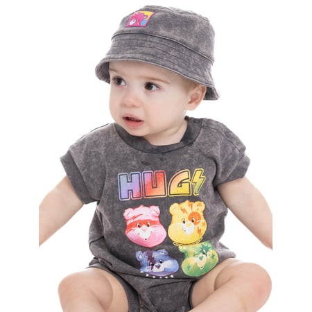Care Bears Baby Girls Graphic Romper and Bucket Hat Set, 2-Piece, Sizes 0/3M-24M