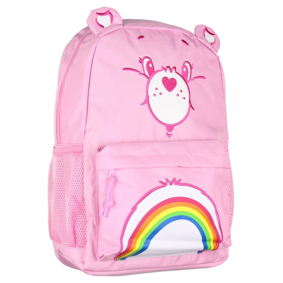 Care Bears Backpack Cheer Bear Embroidered Face Rainbow Belly Badge Design with 3D Ears Laptop School Travel Backpack
