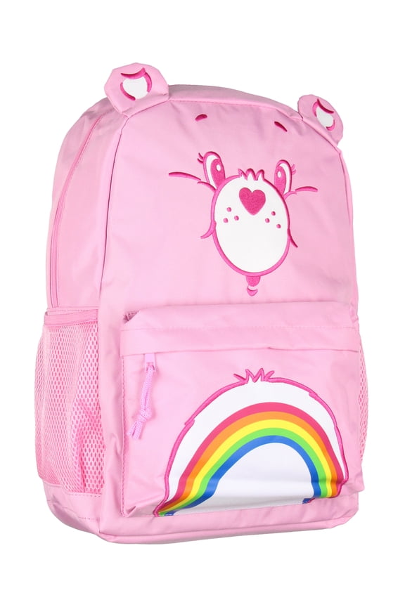 Care Bears Backpack Cheer Bear Embroidered Face Rainbow Belly Badge Design with 3D Ears Laptop School Travel Backpack