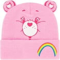 thumbnail image 1 of Care Bears Beanie Hat, Cheer Bear Rainbow Winter Knit Cap with 3D Ears and Cuff, Pink, One Size, 1 of 6