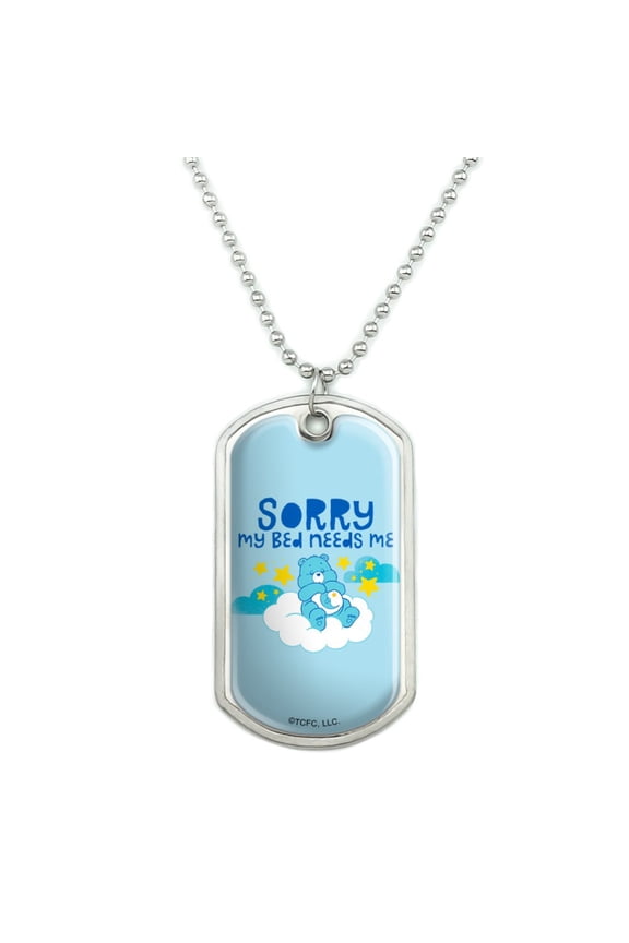 Care Bears Bedtime Bear My Bed Needs Me Military Dog Tag Pendant Necklace with Chain