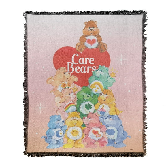 Care Bears Blanket, 50' x 60' Beary Big Pile Woven Tapestry Cotton Blend Fringed Throw Blanket