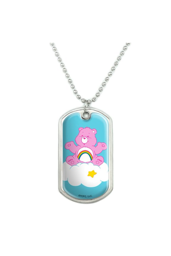 Care Bears Cheer Bear Military Dog Tag Pendant Necklace with Chain