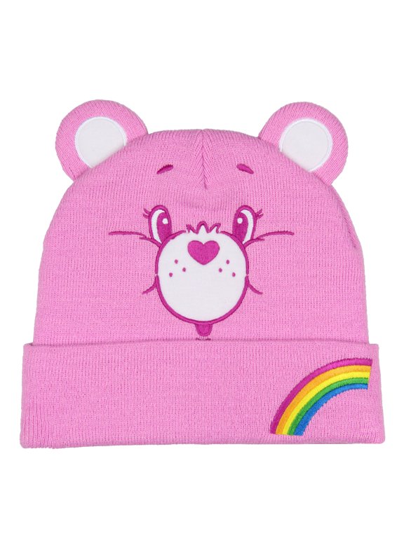 Care Bears Embroidered Face and Belly Badges with 3D Ears Cuff Knit Adult Beanie- 4 Styles Available Grumpy, Share, Cheer, Funshine