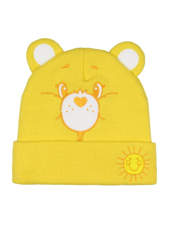 Care Bears Embroidered Face and Belly Badges with 3D Ears Cuff Knit Adult Beanie- 4 Styles Available Grumpy, Share, Cheer, Funshine