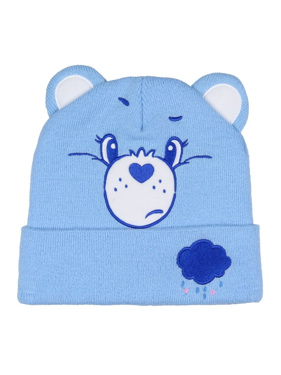 Care Bears Embroidered Face and Belly Badges with 3D Ears Cuff Knit Adult Beanie- 4 Styles Available Grumpy, Share, Cheer, Funshine