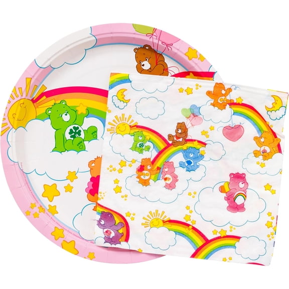 Care Bears Featuring Grumpy, Good Luck, Tenderheart, Love-A-Lot, Friend, Cheer, and Birthday 32 Pack Partyware Disposable Paper Plates and Napkins