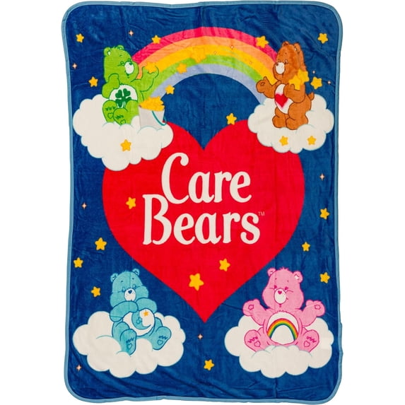 Silver Buffalo Care Bears Rainbow Heart Logo Fleece Throw Featuring Cheer Bear, Bedtime and Tenderheart Bears 45' x 60' Soft, Cozy 180 GSM