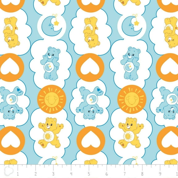 Care Bears Funshine and Bedtime Bear Blue 100% Cotton Fabric Sold by the Yard