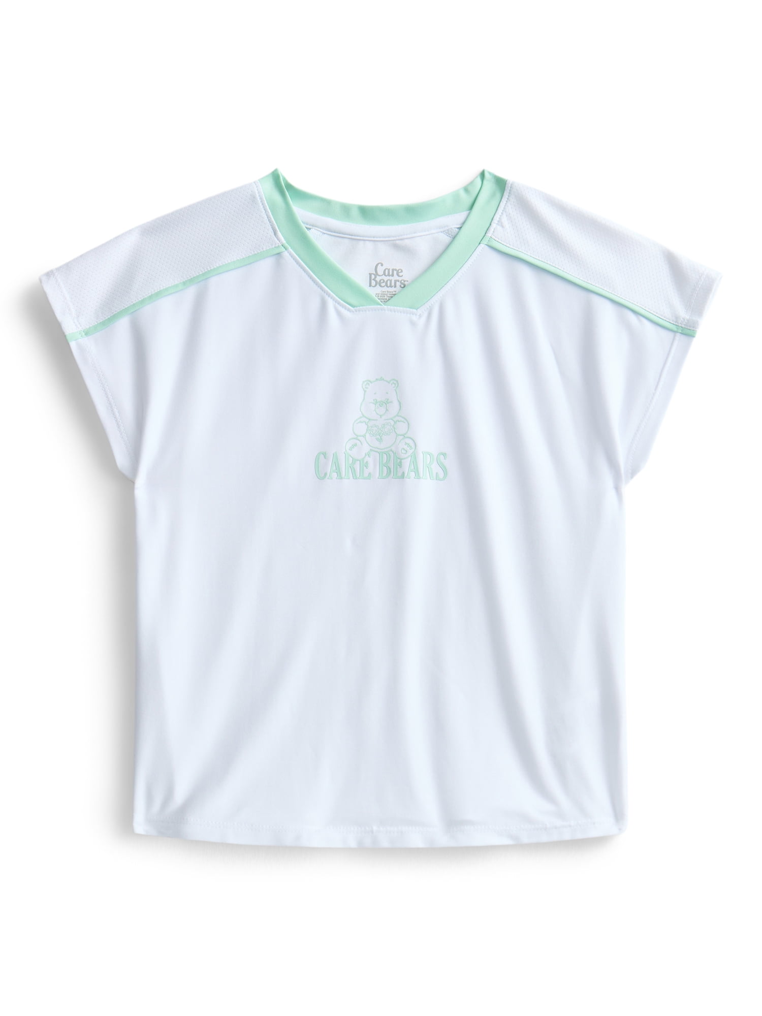 Care Bears Girls Active V-Neck Graphic Jersey with Short Sleeves, Sizes 4-12