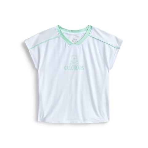 Care Bears Girls Active V-Neck Graphic Jersey with Short Sleeves, Sizes 4-12