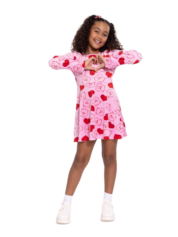 Girls Allover Print Dress with Long Sleeves, Sizes 4-12