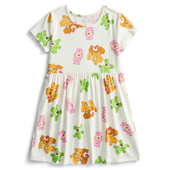 Care Bears Girls' Allover Print Dress with Short Sleeves, Sizes 4-12
