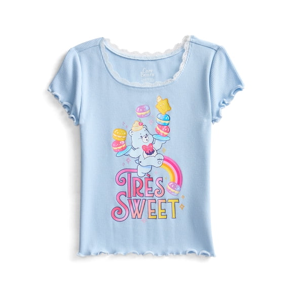 Care Bears Girls Purl Edge Graphic Tee with Short Sleeves, Sizes 4-16