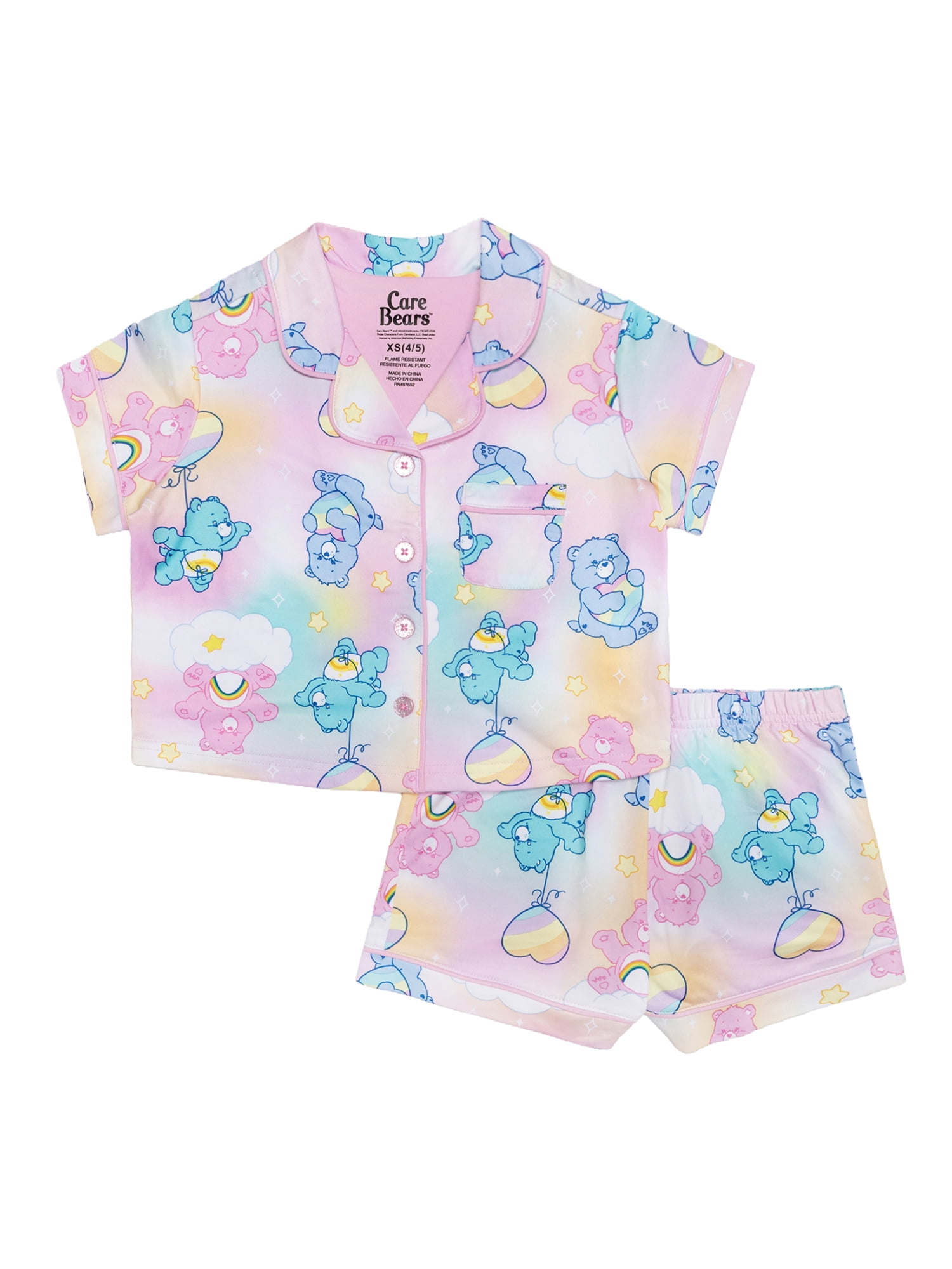 Care Bears Girls Button Front Top and Shorts Pajama Set, 2-Piece, Sizes 4-12